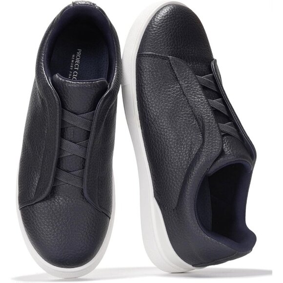 Shoes - Men's Genuine Leather Black Foam Insole Lightweight Slip On Sneakers Shoes
